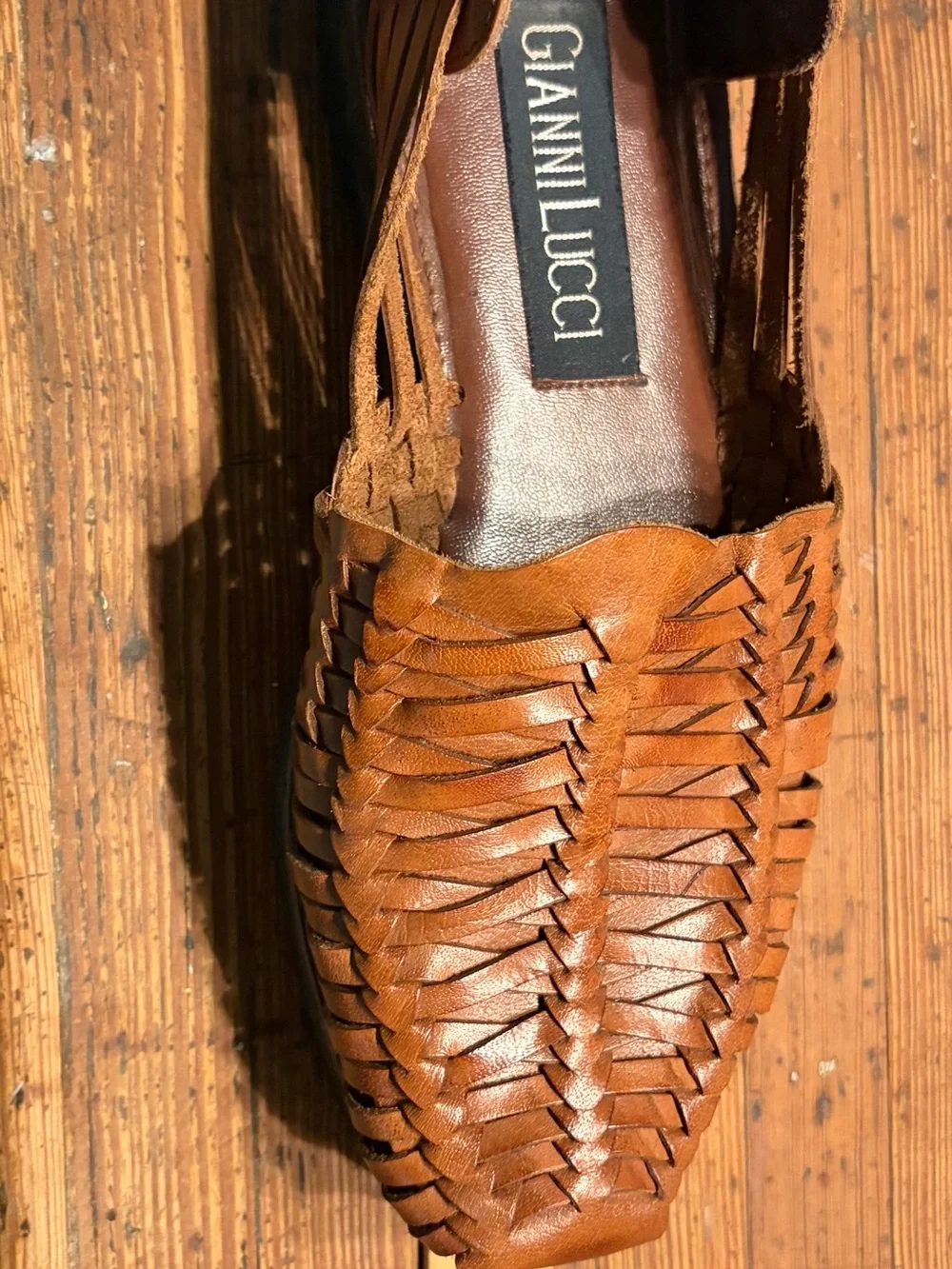 Men’s Woven Leather Slip-On — Tan.  Great condition